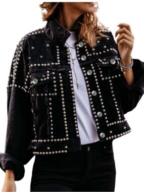 KIWI Black Studded Denim Jacket NWOT